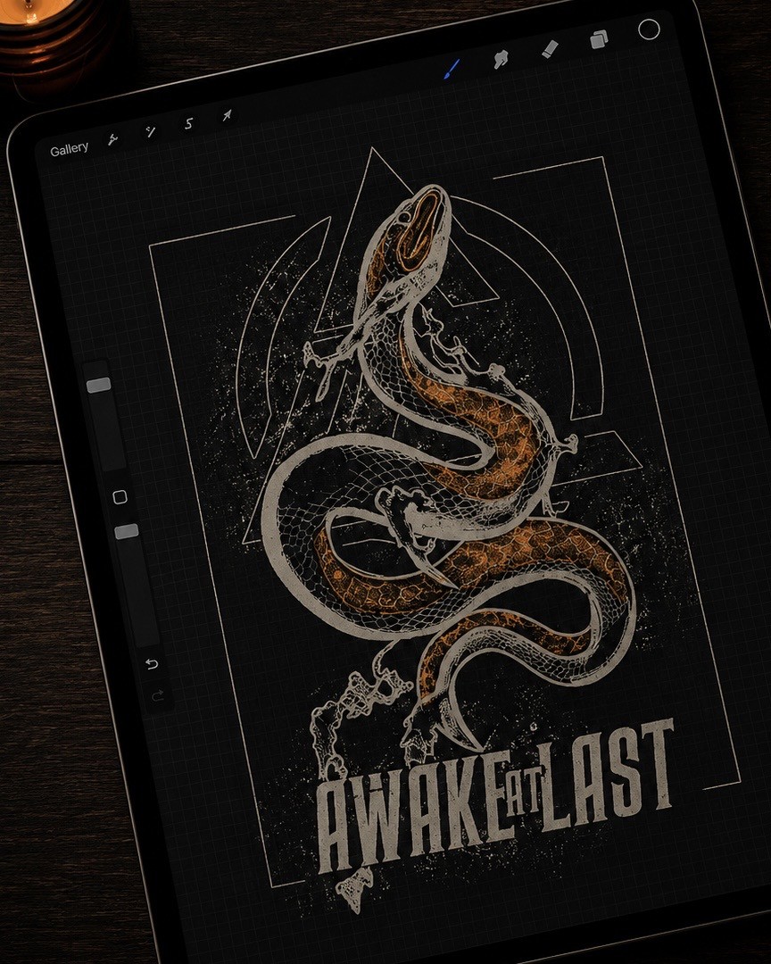 The Growing Pains merch design being drawn by hand in Procreate on iPad