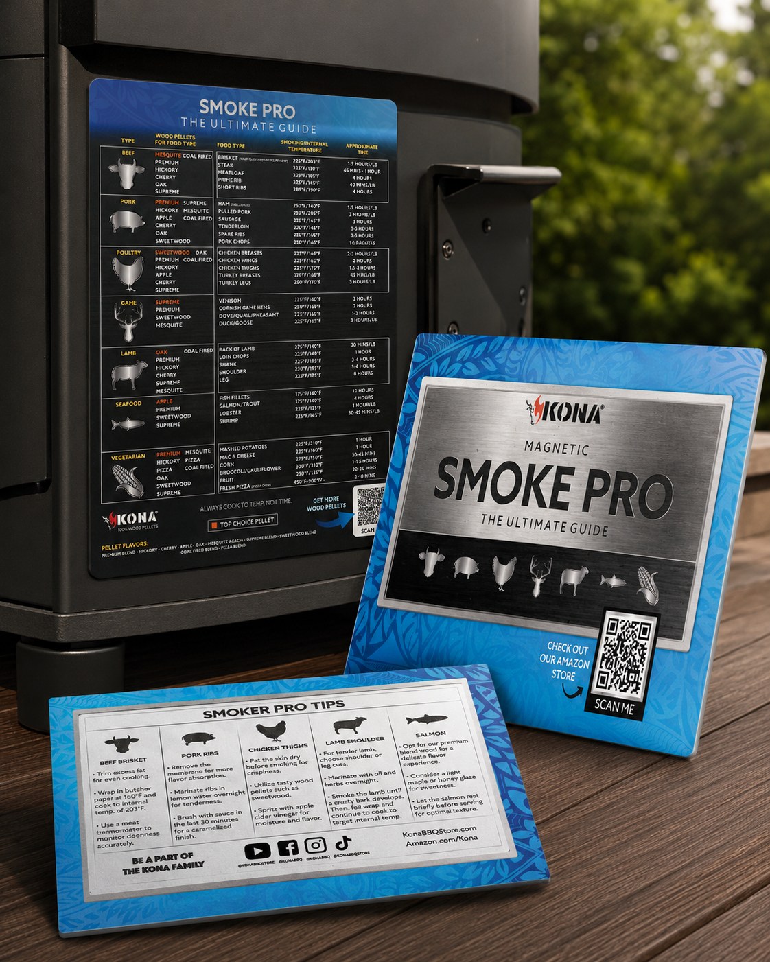 KONA magnetic Smoke Pro guide showing the smoking temperature chart